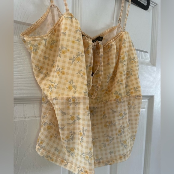 Motel rocks yellow floral gingham tank top spaghetti straps womens size XL large - Picture 1 of 8